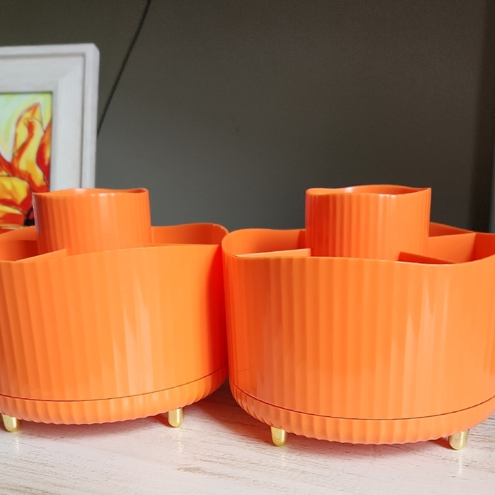 Set Of 2 Orange Rotating Desk Organizer - Picture 3 of 5